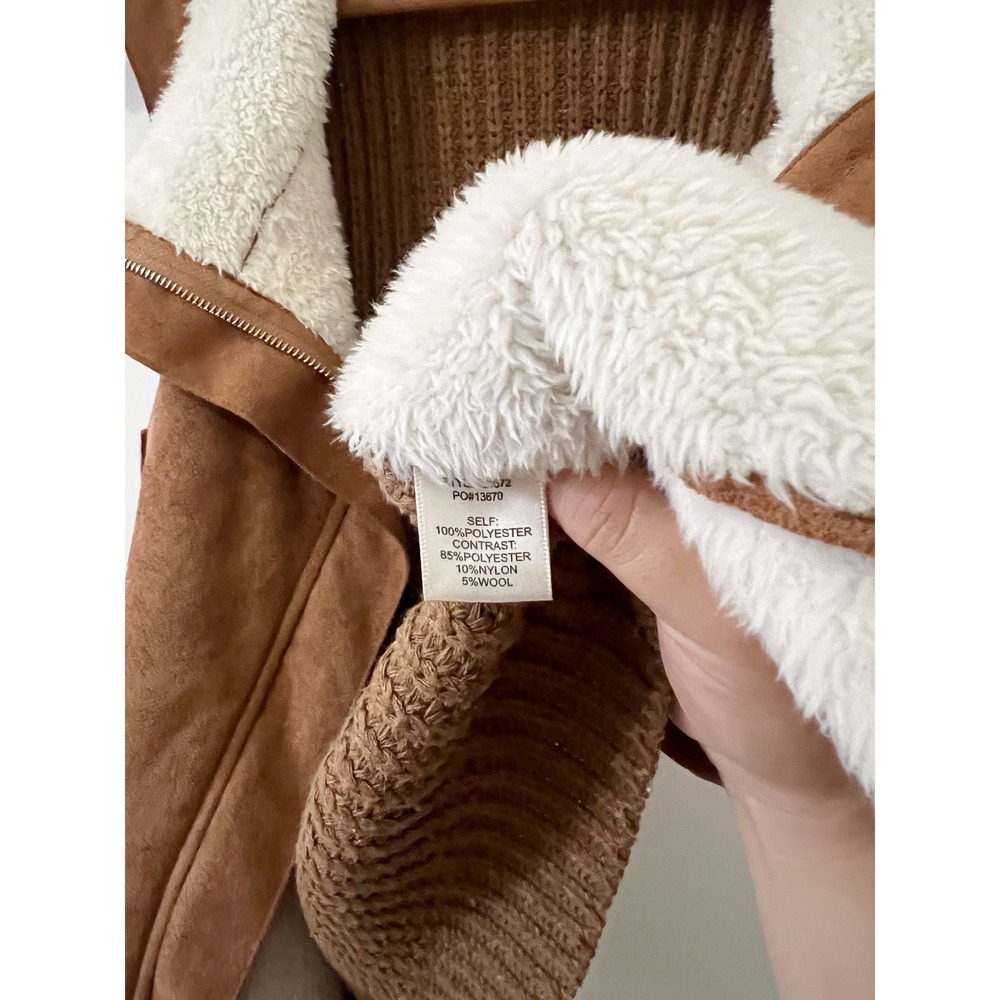 Skies Are Blue Faux Suede Sherpa Vest Brown Sleeveless Sweater Knit Back - Picture 5 of 5